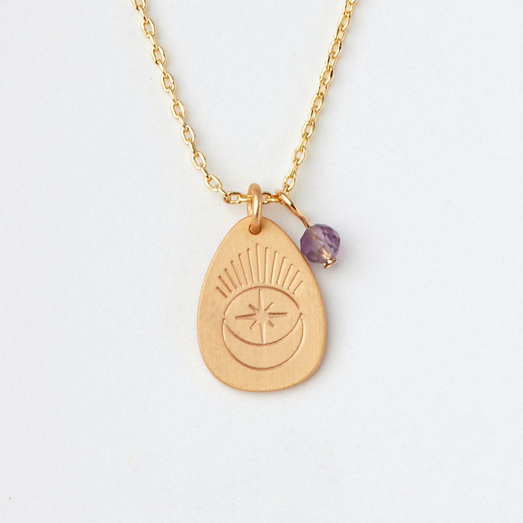 Amethyst/Gold Stone Intention Charm Necklace - Station Retail